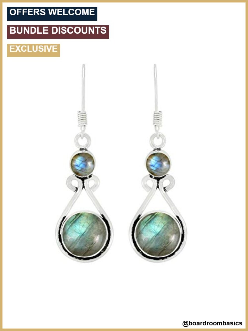 Silver Plated Dangle Earrings Natural Labradorite Round Gemstones